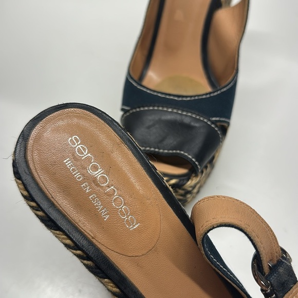 Sergio Rossi Espadrille Wedges High Heel Shoes Square Open Toe Slingback 38 US 8 - Picture 9 of 10